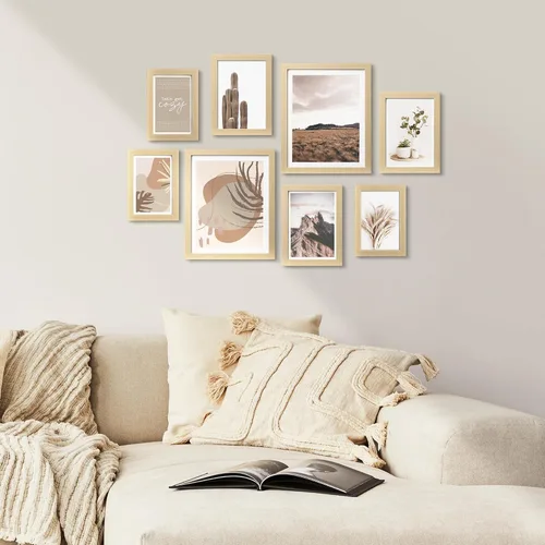 Miniatura 5 de ArtbyHannah Juego de marcos de pared para galería, marcos de fotos color beige, collage de decoración de pared con arte neutro para sala de estar