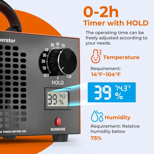 Miniatura 4 de Generador de ozono de 160,000 mg/H con pantalla de temperatura/humedad, temporizador de 120 minutos, purificador de aire ionizador O3 para espacios