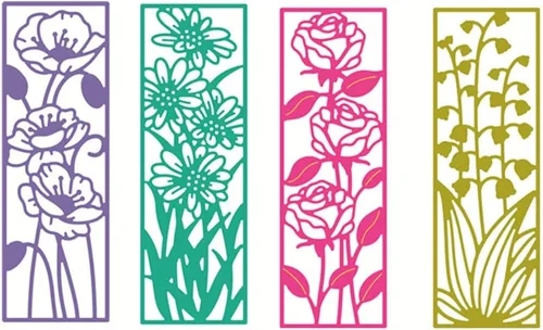 Miniatura 6 de 4 piezas de plantillas de fondo con forma de flor, plantillas de recorte de metal 3D, plantillas de flores rectangulares, hojas en relieve