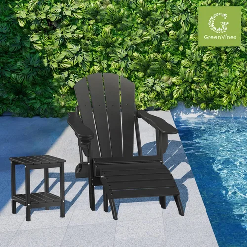 Miniatura 3 de GREENVINES Adirondack-Ottoman Plástico HDPE Reposapiés para exteriores Todo tipo de clima Reposapiés Taburete para pies Negro para Agua