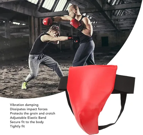 Miniatura 2 de Protector de ingle de boxeo, protector de entrepierna de boxeo rojo ajustable para artes marciales para niños y jóvenes (M)
