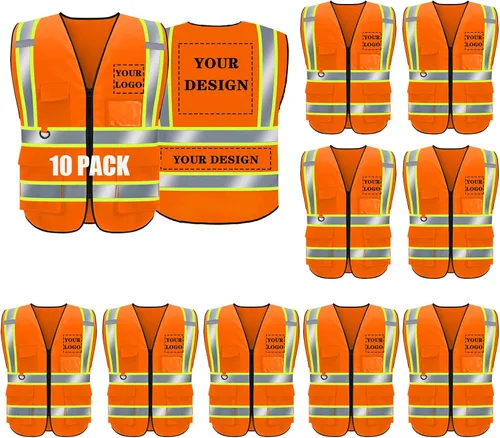 Miniatura 47 de Chaleco de seguridad con logotipo personalizado de alta visibilidad, chaleco reflectante clase 2, ropa de trabajo de construcción con 5 bolsillos