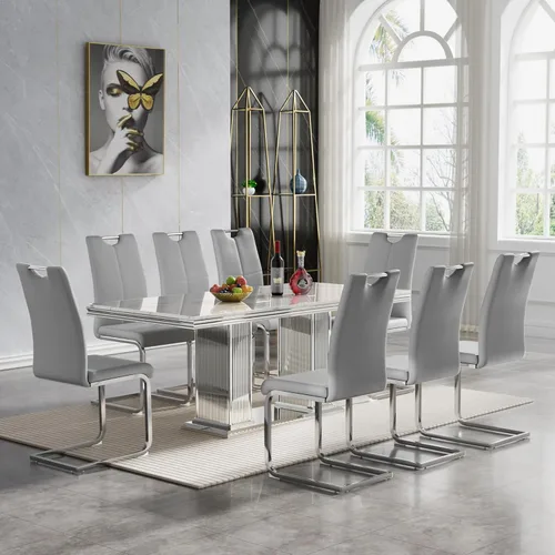 Miniatura 65 de Juego de mesa de comedor de 5 piezas, moderno juego de mesa de comedor para 4, 70 pulgadas, juego de mesa de comedor de mármol sintético blanco