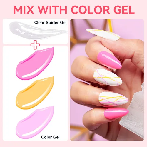 Miniatura 4 de Makartt Gel Araña 3D para Arte de Uñas: Gel Elástico Transparente para Dibujar y Líneas, Usar con Polvo Cromado, Gel UV LED Removible con Remojo