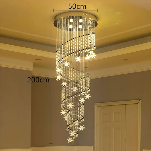 Moderna lámpara de araña en espiral de cristal K9 con forma de gota de lluvia, montaje empotrado, lámpara colgante LED regulable para sala de estar,