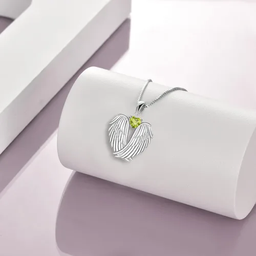 Miniatura 3 de YFN Collar de alas de ángel de plata de ley 925 con colgante de alas de ángel de la guarda, collar de piedra natal para mujeres y niñas, regalos