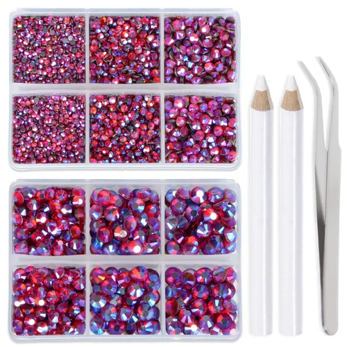 Miniatura 39 de LPBeads 6400 unidades de diamantes termoadhesivos de 12 colores con parte trasera plana, 5 tamaños mixtos, gemas de cristal redondas con pinzas