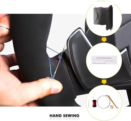 Miniatura 4 de Cubierta de volante de cuero genuino negro para Toyota C-HR CHR 2017 2018 2019 accesorios interior del coche OEM ajuste personalizado piezas cosidas