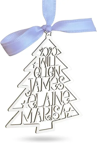 Adorno personalizado para árbol de Navidad 2025, nombres cortados con láser, miembros de la familia, acero inoxidable, decoraciones de Navidad,