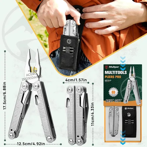 Miniatura 8 de Multper Multitools Pliers Pro, herramienta múltiple mejorada con cuchillo de Damasco, cortadores de alambre reemplazables y juego