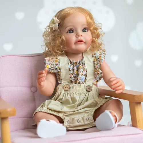 Miniatura 4 de Real Reborn - Muñeca de bebé realista de silicona de cuerpo completo de 22 pulgadas, con ojos azules, juguetes para niños, regalos de cumpleaños