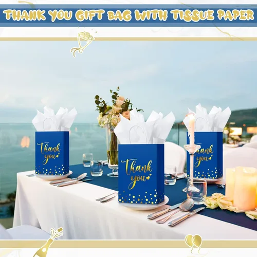 Miniatura 7 de Tinlade 30 bolsas de regalo de agradecimiento con papel de seda dorado con asa para graduación, negocios, compras, boda, ducha, regalos de fiesta