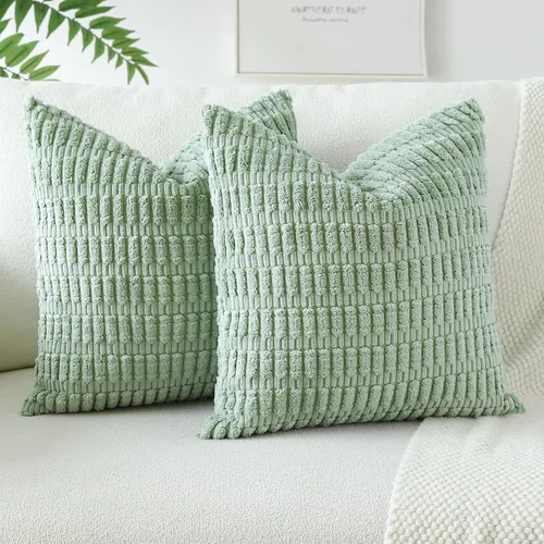 Miniatura 24 de OTOSTAR - Paquete de 2 fundas de cojín decorativas de pana suaves y a rayas estilo boho, fundas de cojín cuadradas para decoración del hogar, fundas
