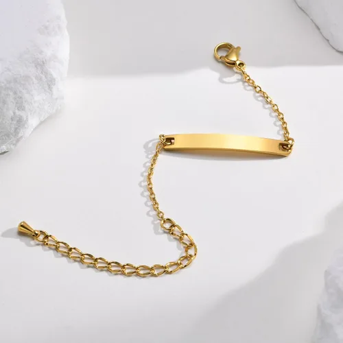 Miniatura 100 de Pulsera de barra para bebé: chapado en oro de 18 quilates, pulsera con placa de identificación personalizada para niños pequeños de mamá, nombre