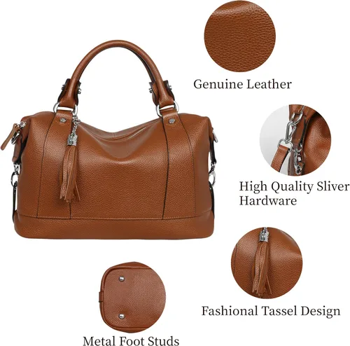 Miniatura 5 de Heshe - Bolsa de hombro de piel para mujer, con asa superior, bolsa cruzada