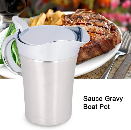 Miniatura 3 de Olla térmica de acero inoxidable 304 de 15.2 fl oz/25.4 fl oz, olla de salsa aislada de doble pared con tapa, cubeta para servir con boquilla