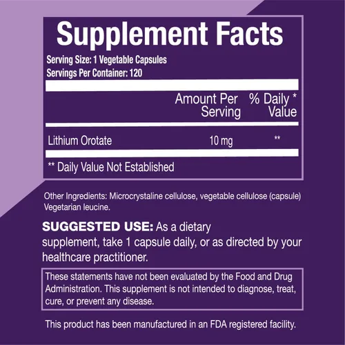 Miniatura 2 de I'm Powered New Dawn - Orotato de litio, 10 mg, suplemento de apoyo al estado de ánimo, 120 cápsulas, vegetariano Nutritional, Gluten-Free