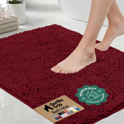 Miniatura 31 de Gorilla Grip - Tapete de baño afelpado, absorbente, peludo, de felpilla, para base de inodoro cuadrada, reverso de goma, suave, de microfibra, claro
