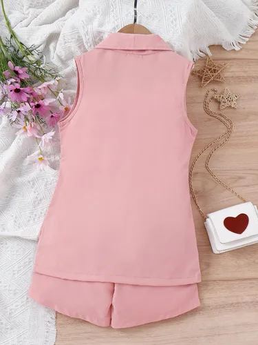 Miniatura 2 de WDIRARA Conjunto de 3 piezas para niña con chaleco sin mangas con cintura elástica