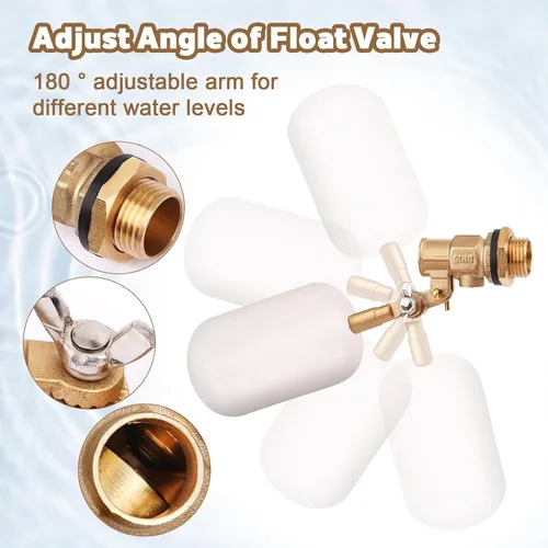Miniatura 2 de Válvula de flotador de agua de 1/2 pulgada, válvula de bola flotante de latón con brazo ajustable, llenado automático y válvula de control de nivel