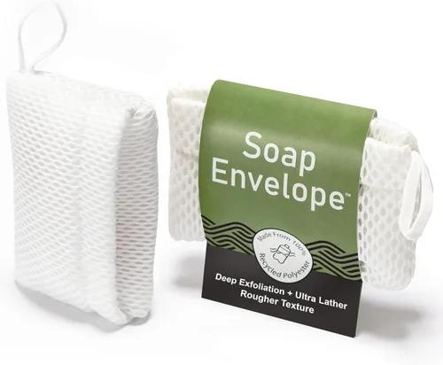 Miniatura 11 de Paquete de 2 bolsas de jabón exfoliante para jabón en barra, limpiador de baño de lufa para jabón en barra en una cuerda. 2 niveles de rugosidad
