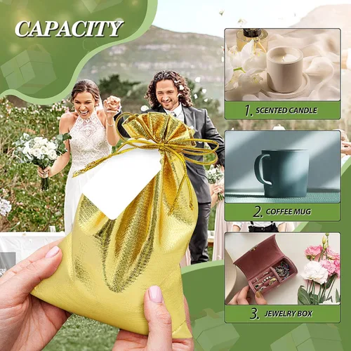 Miniatura 4 de DOYIDE 50 bolsas de regalo con cordón dorado, bolsas de joyería de 7 x 9 pulgadas, bolsas con cordón, bolsas brillantes para recuerdos de fiesta