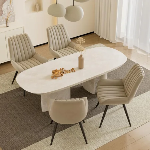 Miniatura 11 de Juego de 4 sillas de comedor modernas de mediados de siglo, tela tapizada con cojín suave, color gris claro Gris claro (tela)