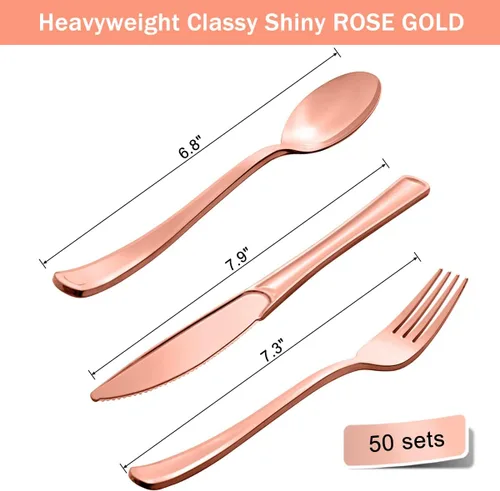 Miniatura 4 de HOMIX 350 platos y servilletas de oro rosa para fiestas, sirve 50 platos de papel desechables, servilletas, vasos, cubiertos para decoraciones
