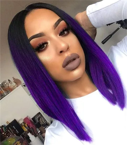 Miniatura 10 de Quick Wig - Pelucas Ombre, verde menta, corto, lacio, peluca bob, parte media sintética, para uso diario, cosplay, fiesta, pelucas completas