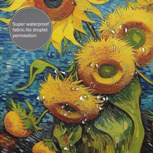 Miniatura 4 de Juego de cortina de ducha de girasol para baño, pintura al óleo, hojas verdes, flores, bohemio, tela amarilla abstracta, moderna, impermeable
