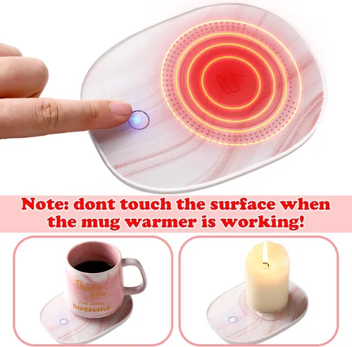 Miniatura 4 de Nitial Calentador de Café de Agradecimiento con Juego de Taza para Mujeres Taza de Mármol Rosa Placa Calentadora de Tazas Regalo de Agradecimiento