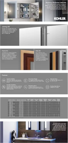 Miniatura 7 de KOHLER 99001-NA Verdera - Botiquín de baño de 15 pulgadas de ancho x 30 pulgadas de alto con espejo de aumento, gabinete de pared de baño empotrado