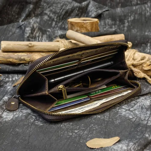 Miniatura 4 de LUUFAN Billetera larga de cuero genuino para hombre, cartera plegable grabada