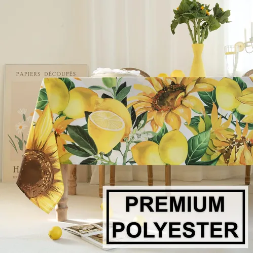 Miniatura 4 de DIVA EN CAMINO DEC Mantel estampado de limones y girasoles de 60 x 84 pulgadas, resistente al agua, mantel estampado de limonada amarilla, mantel