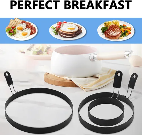 Miniatura 5 de 3 anillos de huevo de acero inoxidable para freír huevos, antiadherentes, moldes grandes para panqueques y anillos para panqueques para plancha