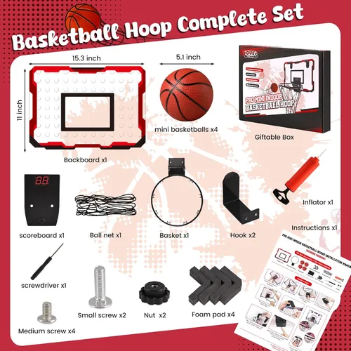 Miniatura 3 de Aro de Baloncesto Interior Mini de LovesTown para Niños, para Niños y Niñas de 4 a 12 Años, Aro Sobre Puerta con Luces LED y Marcador Electrónico, 4