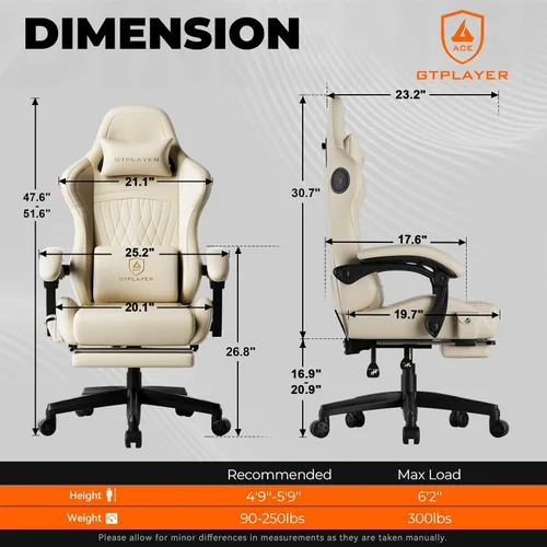 Miniatura 3 de GTPLAYER Silla de juegos con altavoces, sillas de videojuegos con reposapiés, sillas de juego de PC para adultos - Silla de juego ergonómica 01 Cream
