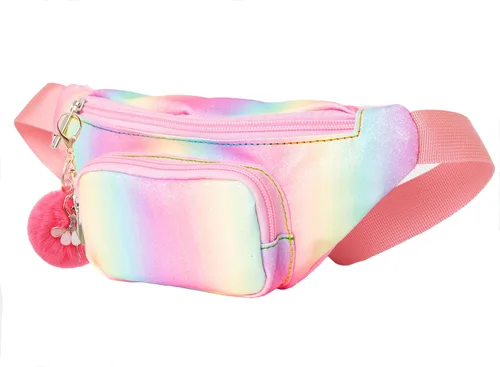 Miniatura 3 de Riñonera de moda brillante para niñas, con dos bolsillos, manos libres, ligera, con cinturón, para vacaciones, festivales, fiestas, viajes