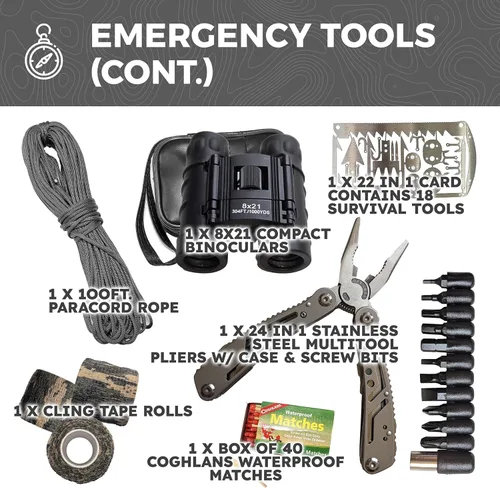 Miniatura 7 de Sirius: Bolsa de Emergencia Precargada - Kit de 72 Horas para 2 Personas - Kit de Supervivencia en Mochila de Emergencia - Mochila Táctica Premium