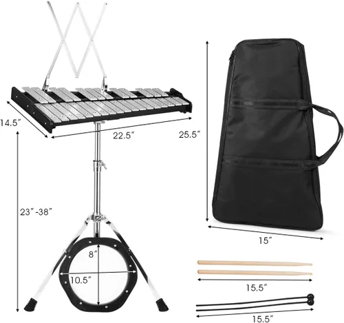 Miniatura 6 de Giantex Kit de Campanas de Percusión Glockenspiel de 30 Notas, Xilófono con Marco de Altura Ajustable, Atril Musical, Almohadilla de Práctica de 20