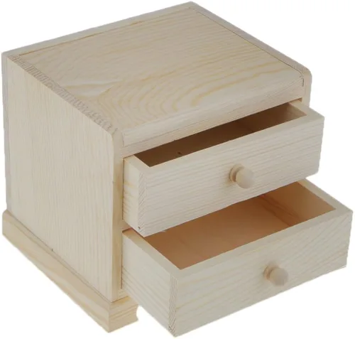 Miniatura 5 de dovewill Natural Unfinished Caja de joyas de madera pequeños 2cajones Pecho Caso vidrio Espejo