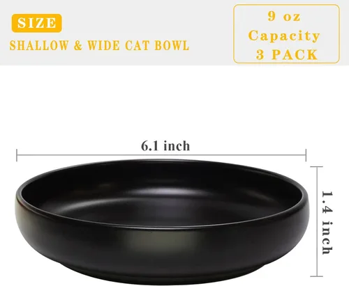 Miniatura 3 de Cuencos de cerámica para gatos - Platos poco profundos para comida y agua, tazón ancho de 6 pulgadas con acabado mate para comida de gatos, juego