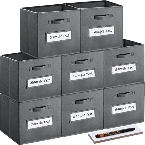 Miniatura 15 de Cubos de almacenamiento de tela (juego de 8) cubos de almacenamiento de 11 pulgadas, cubos de almacenamiento con 8 etiquetas, tarjetas de ventana