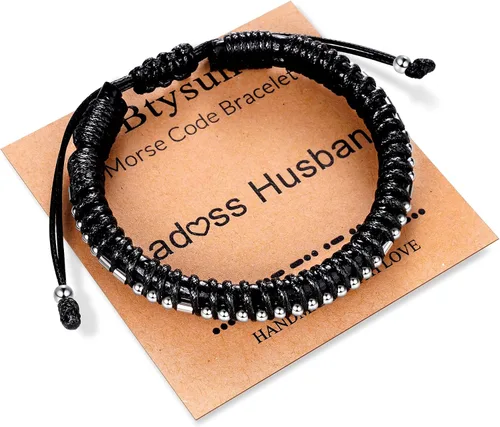 Miniatura 64 de Regalos inspiradores para hombres, pulseras con código morse, pulseras para hombre, regalos de graduación para él, Día del Padre, pulsera de cuero