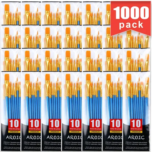 Juego de pinceles de pintura acrílica, 100 paquetes/1000 cepillos de pelo de nailon para todo uso, óleo, acuarela, pintura, artista, kits Azul