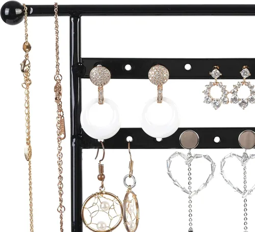 Miniatura 4 de Soporte organizador de aretes organizador de aretes con bandeja de madera soporte de joyería para collares aretes pulseras relojes y anillos soporte