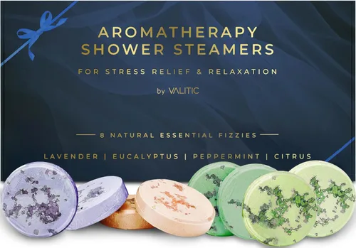 VALITIC - Vaporizadores de ducha con aromaterapia para aliviar el estrés y relajarse - Regalos para mujeres, mamá, cumpleaños, 8 bombas