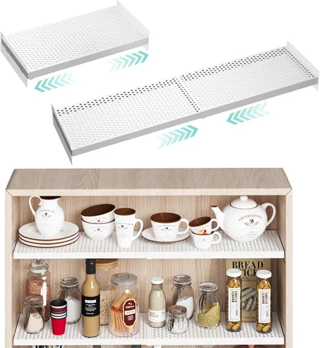 Miniatura 10 de Organizador de estante extensible para armario, 17 ~ 31.5 x 11.8 pulgadas Estante ajustable de metal resistente, para armarios, despensa, armario