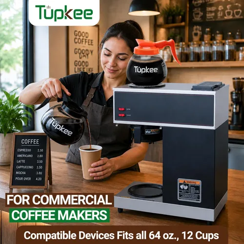 Miniatura 8 de Cafetera de repuesto de vidrio – Jarra de decantador de restaurante comercial resistente a los golpes, 64 onzas, 12 tazas, juego de 2 – 1 negro y 1