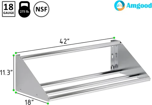 Miniatura 3 de AmGood Estante tubular de vidrio de acero inoxidable de 42 pulgadas. Capacidad para 2 escurridores. NSF.